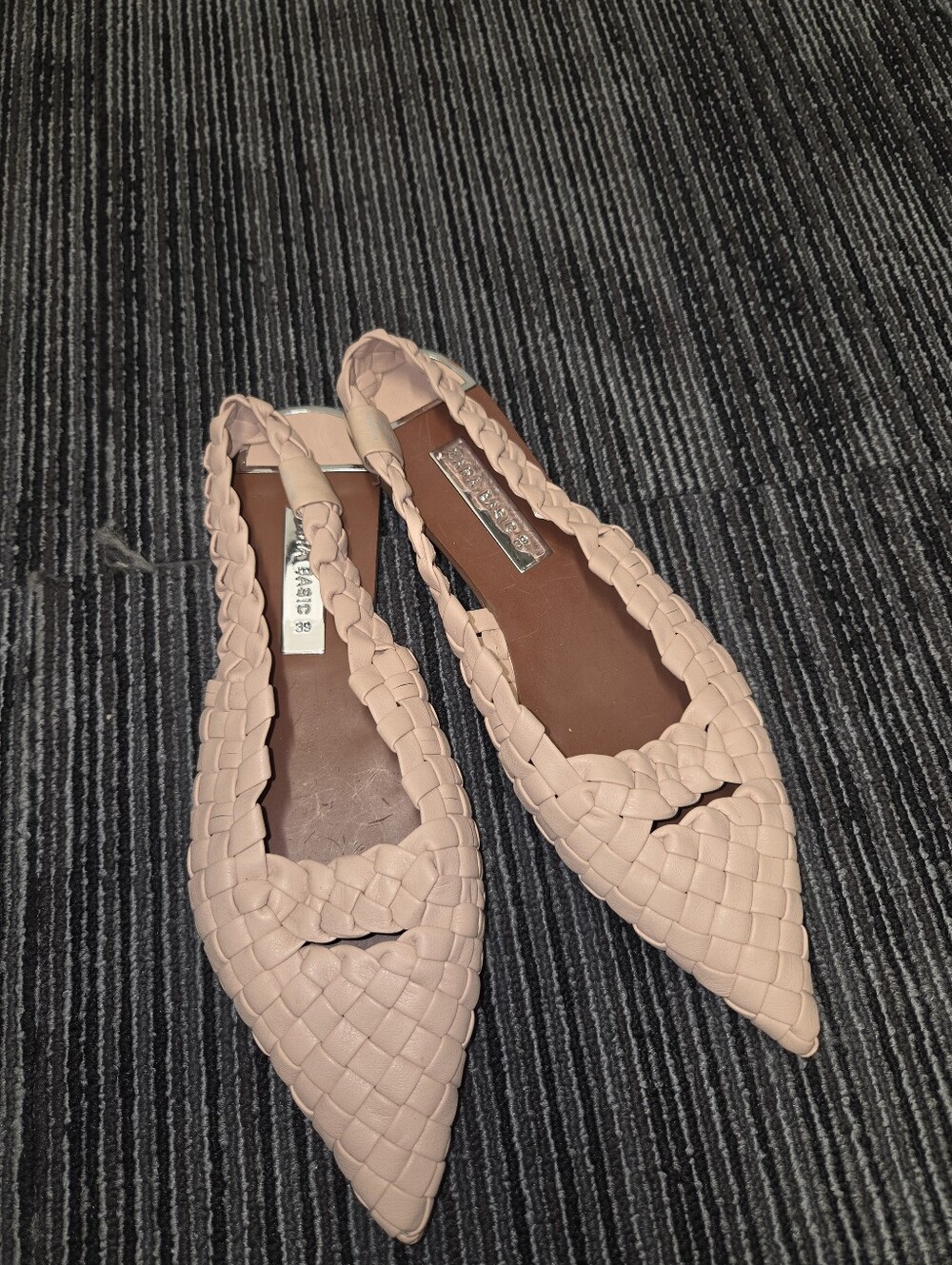 Zara Blush Pink Woven Pointed Slingback Flats
